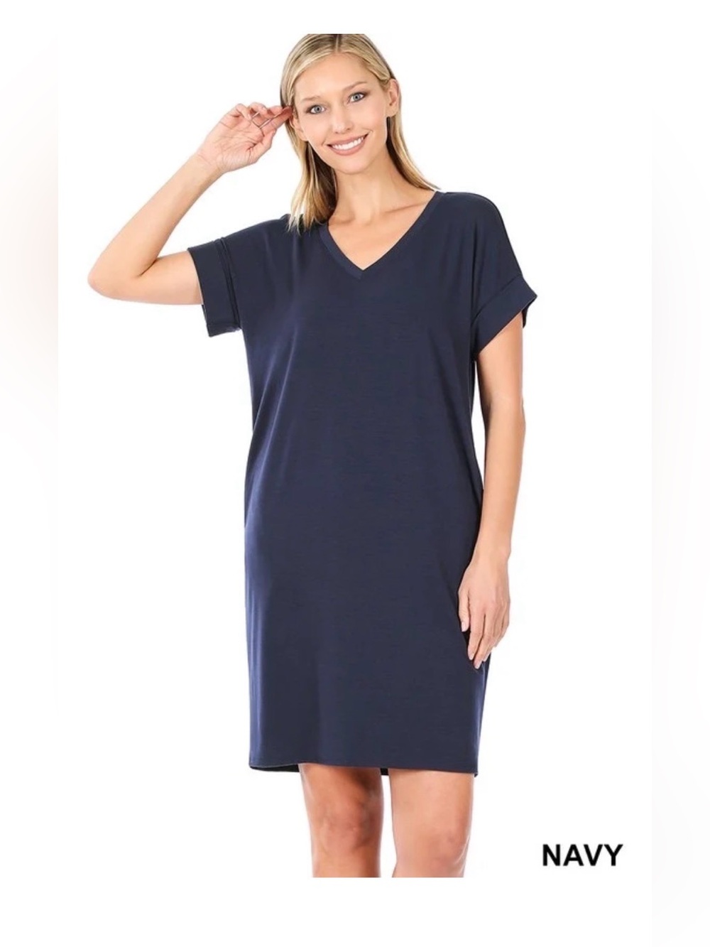 Weaczzy Women's Short Sleeve Pocketed Navy T-Shirt Dress, XL
